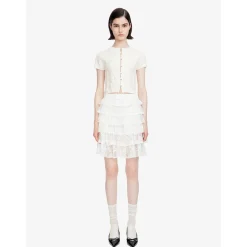 Herlian Twist Buttons Trim Short Sleeve Sweater White