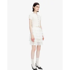 Herlian Twist Buttons Trim Short Sleeve Sweater White