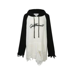 Jac Fleurant Color Blocked Destroyed Knit Hoodie Black