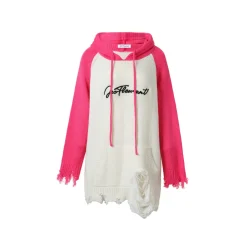 Jac Fleurant Color Blocked Destroyed Knit Hoodie Pink