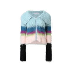 Jac Fleurant Color Blocked Striped Zipper Cardigan