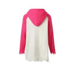 Jac Fleurant Color Blocked Destroyed Knit Hoodie Pink