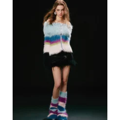 Jac Fleurant Color Blocked Striped Zipper Cardigan