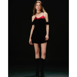 Jac Fleurant Color Blocked Velvet Glitter Sling Dress