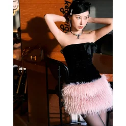 Jac Fleurant Color Blocked Bow-Knot Velvet Dress