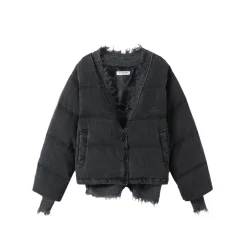 Jac Fleurant Destroyed Fake-2-Piece Down Jacket Washed Black