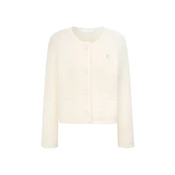 Kroche Blended Rabbit Hair Short Knit Cardigan White