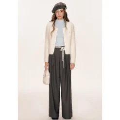 Kroche Blended Rabbit Hair Short Knit Cardigan White