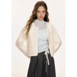 Kroche Blended Rabbit Hair Short Knit Cardigan White
