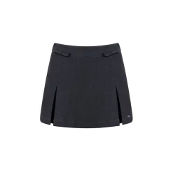 Kroche Blended Woolen Bow Pleated A-Line Suit Skirt Gray
