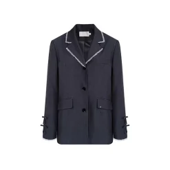 Kroche Blended Woolen Bow Flat Collar Suit Jacket Gray