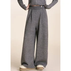 Kroche Blended Woolen Elastic-Waist Knit Pants Gray