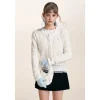 Kroche Blended Woolen Embroidery Twist Cardigan White
