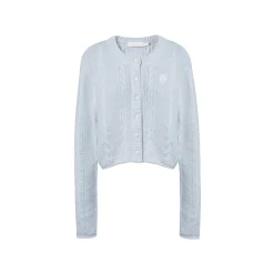 Kroche Blended Woolen Embroidery Twist Cardigan Blue