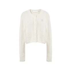 Kroche Blended Woolen Embroidery Twist Cardigan White