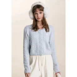 Kroche Blended Woolen Embroidery Twist Cardigan Blue