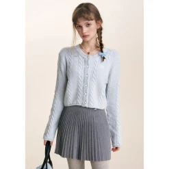 Kroche Blended Woolen Embroidery Twist Cardigan Blue