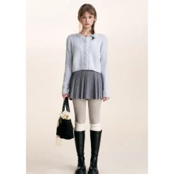 Kroche Blended Woolen Embroidery Twist Cardigan Blue