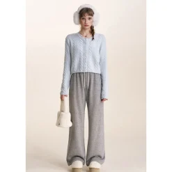 Kroche Blended Woolen Embroidery Twist Cardigan Blue