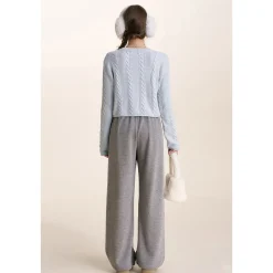 Kroche Blended Woolen Embroidery Twist Cardigan Blue