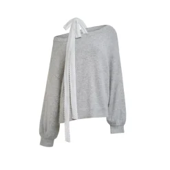 Kroche Bow Lace Shoulder Girdle Sweater Gray