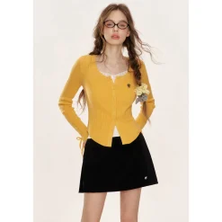 Kroche Bow Lace Up Woolen Cardigan Orange