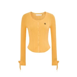 Kroche Bow Lace Up Woolen Cardigan Orange