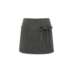 Kroche Bow Woolen Tweed A-Line Skirt Gray