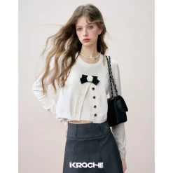 Kroche Camellia Silk Wool Twin-Set Top White