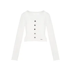 Kroche Classic Silk Wool Round-Neck Cardigan White