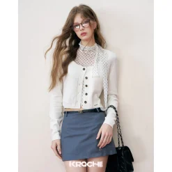 Kroche Classic Silk Wool Round-Neck Cardigan White