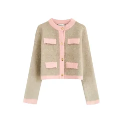 Kroche Color Blocked Alpaca Fiber Cardigan Pink