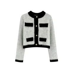 Kroche Color Blocked Alpaca Fiber Cardigan Grey