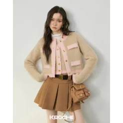 Kroche Color Blocked Alpaca Fiber Cardigan Pink