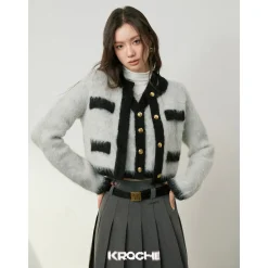 Kroche Color Blocked Alpaca Fiber Cardigan Grey