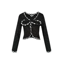 Kroche Color Blocked Bow Tie Knitted Cardigan Black