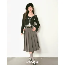 Kroche Color Blocked Bow Tie Knitted Cardigan Black