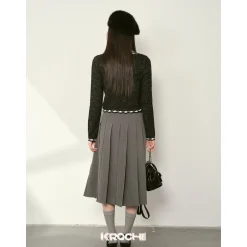 Kroche Color Blocked Bow Tie Knitted Cardigan Black