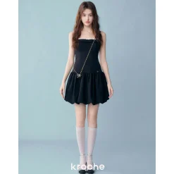 Kroche Color Blocked Bow Patchwork Bud Dress Black