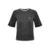 Kroche Color Blocked Edge Woolen Short Sleeved Top Gray
