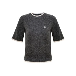 Kroche Color Blocked Edge Woolen Short Sleeved Top Gray