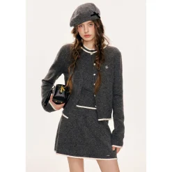Kroche Color Blocked Edge Woolen Cardigan Gray