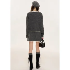 Kroche Color Blocked Edge Woolen Cardigan Gray