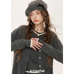 Kroche Color Blocked Edge Woolen Cardigan Gray