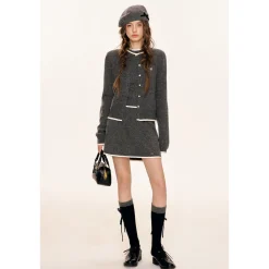 Kroche Color Blocked Edge Woolen Skirt Gray