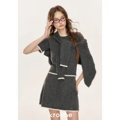 Kroche Color Blocked Edge Woolen Skirt Gray