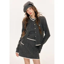 Kroche Color Blocked Edge Woolen Cardigan Gray
