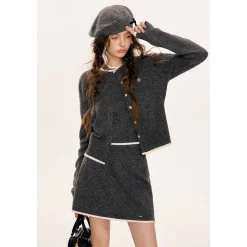 Kroche Color Blocked Edge Woolen Skirt Gray