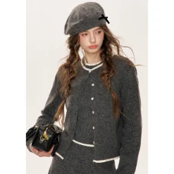 Kroche Color Blocked Edge Woolen Cardigan Gray