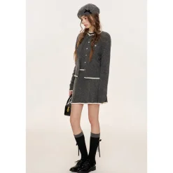 Kroche Color Blocked Edge Woolen Skirt Gray